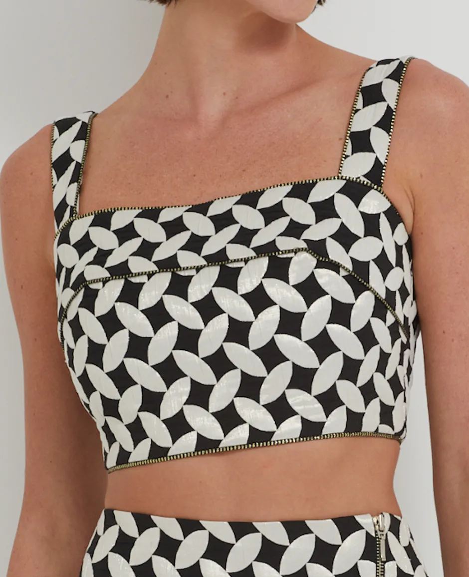 Online - Jacquard Cropped Top - Black/White Crop Tops