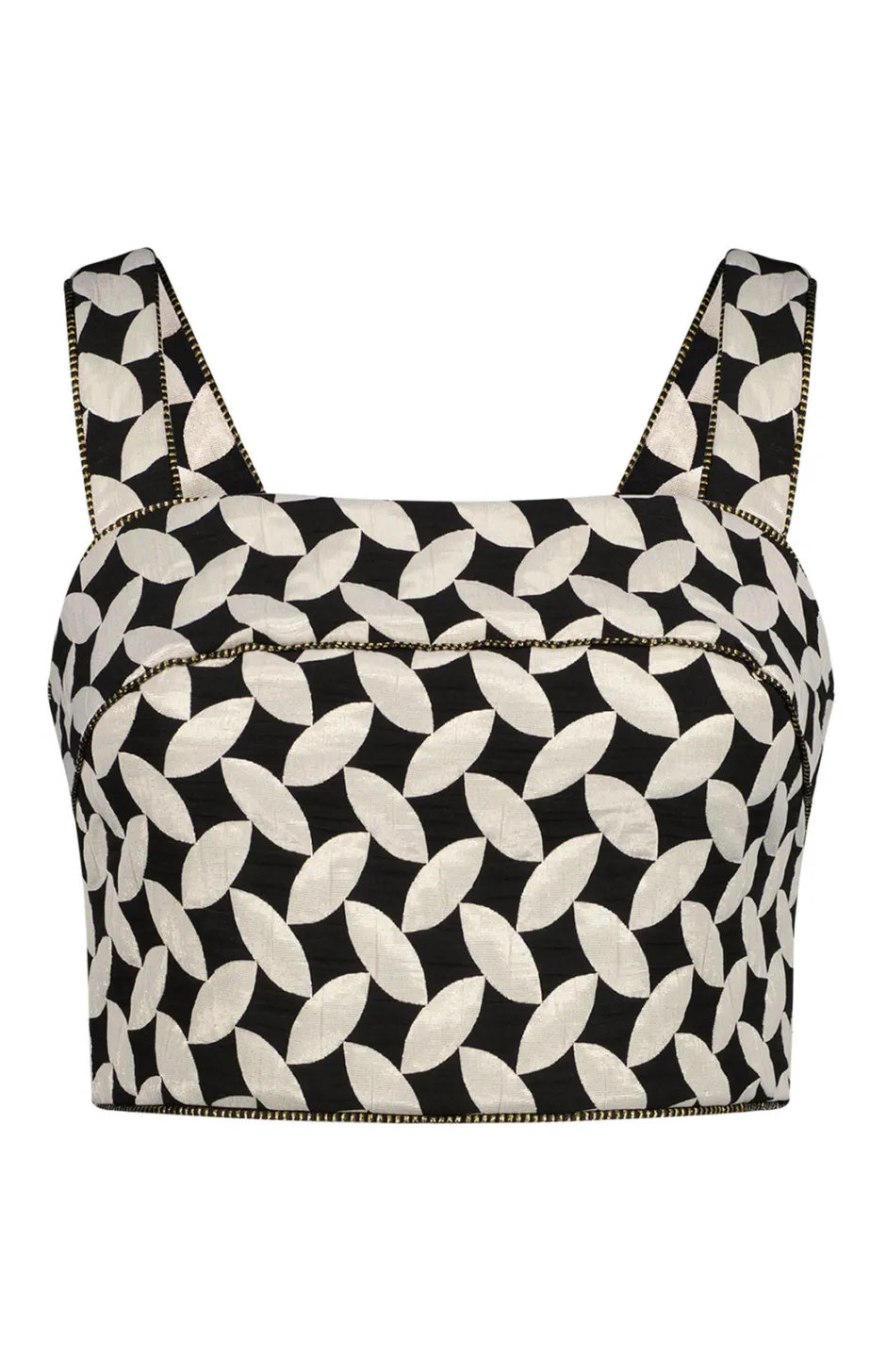 Online - Jacquard Cropped Top - Black/White Crop Tops