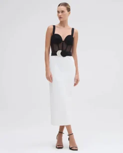 Fashion - Jersey Sands Corset Midi Dress - Black and White Midi | Midi Dresses
