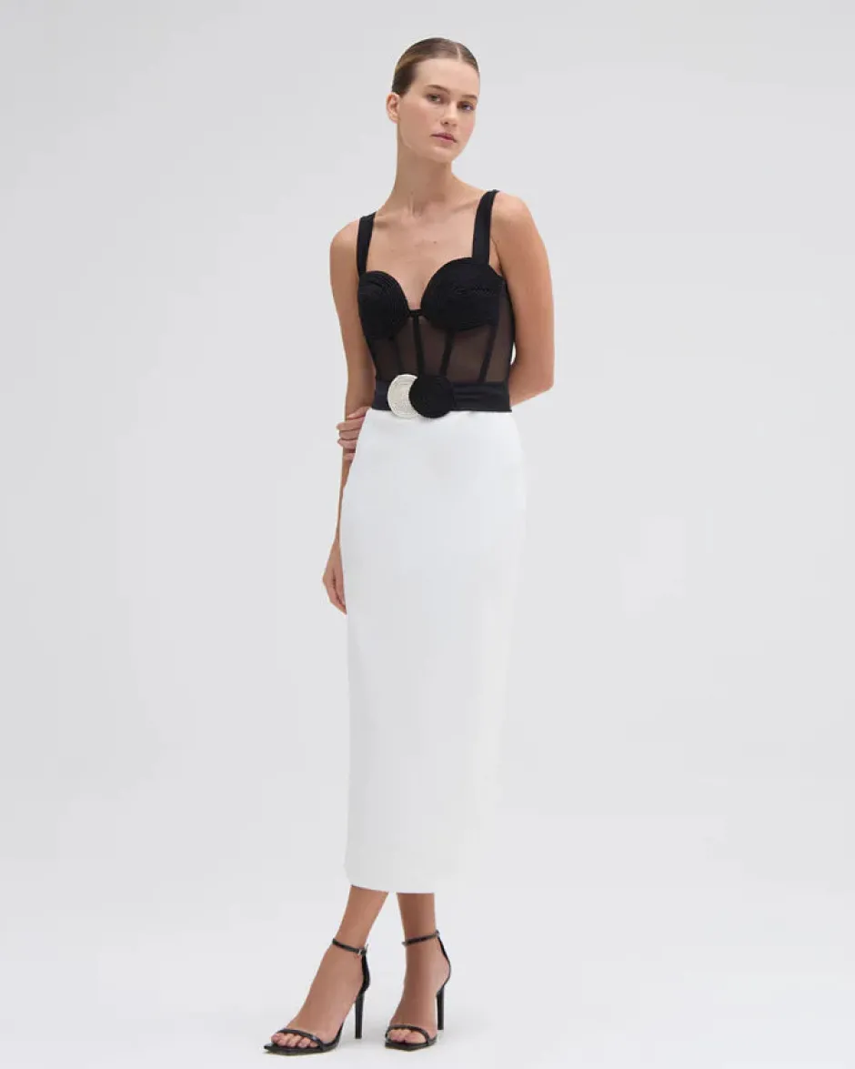 Fashion - Jersey Sands Corset Midi Dress - Black and White Midi | Midi Dresses