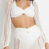 Hot - Lace Sleeve Lycra Top - White Crop Tops