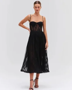 Discount - Lurex Tulle Bustier Midi Dress - Black Dresses | Long Dresses