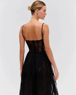 Discount - Lurex Tulle Bustier Midi Dress - Black Dresses | Long Dresses
