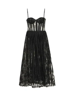 Discount - Lurex Tulle Bustier Midi Dress - Black Dresses | Long Dresses