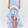 Clearance - Marine Linen Midi Skirt - Blue Long Skirts