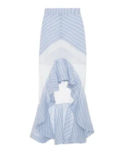 Clearance - Marine Linen Midi Skirt - Blue Long Skirts