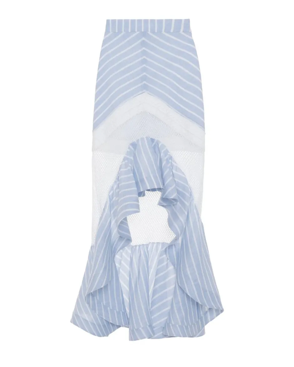 Clearance - Marine Linen Midi Skirt - Blue Long Skirts