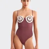 Discount - Merian Knit Embroidered Swimsuit - Brown One Piece