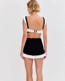 Online - Merian Knit Flutter Color Block Bikini Top - Black Bikini