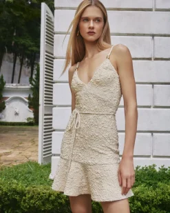 Clearance - Papillon Jacquard Mini Dress - Beige Dresses | Mini Dresses