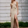 Sale - Papillon Jacquard Butterfly Maxi Dress - Beige Midi | Midi Dresses