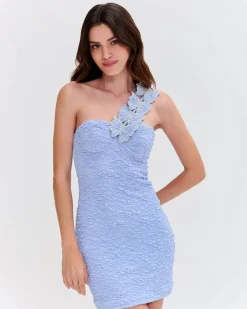 Hot - Papillon Jacquard One Shoulder Mini Dress - Blue Mini Dresses | Dresses