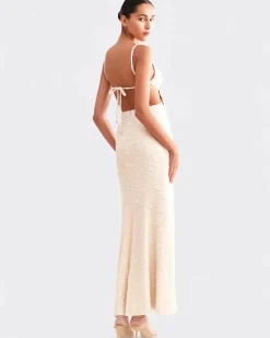 Sale - Papillon Jacquard Butterfly Maxi Dress - Beige Midi | Midi Dresses