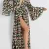 Hot - Plitka Bell Sleeve Cotton Robe - Olive Dresses | Long Dresses