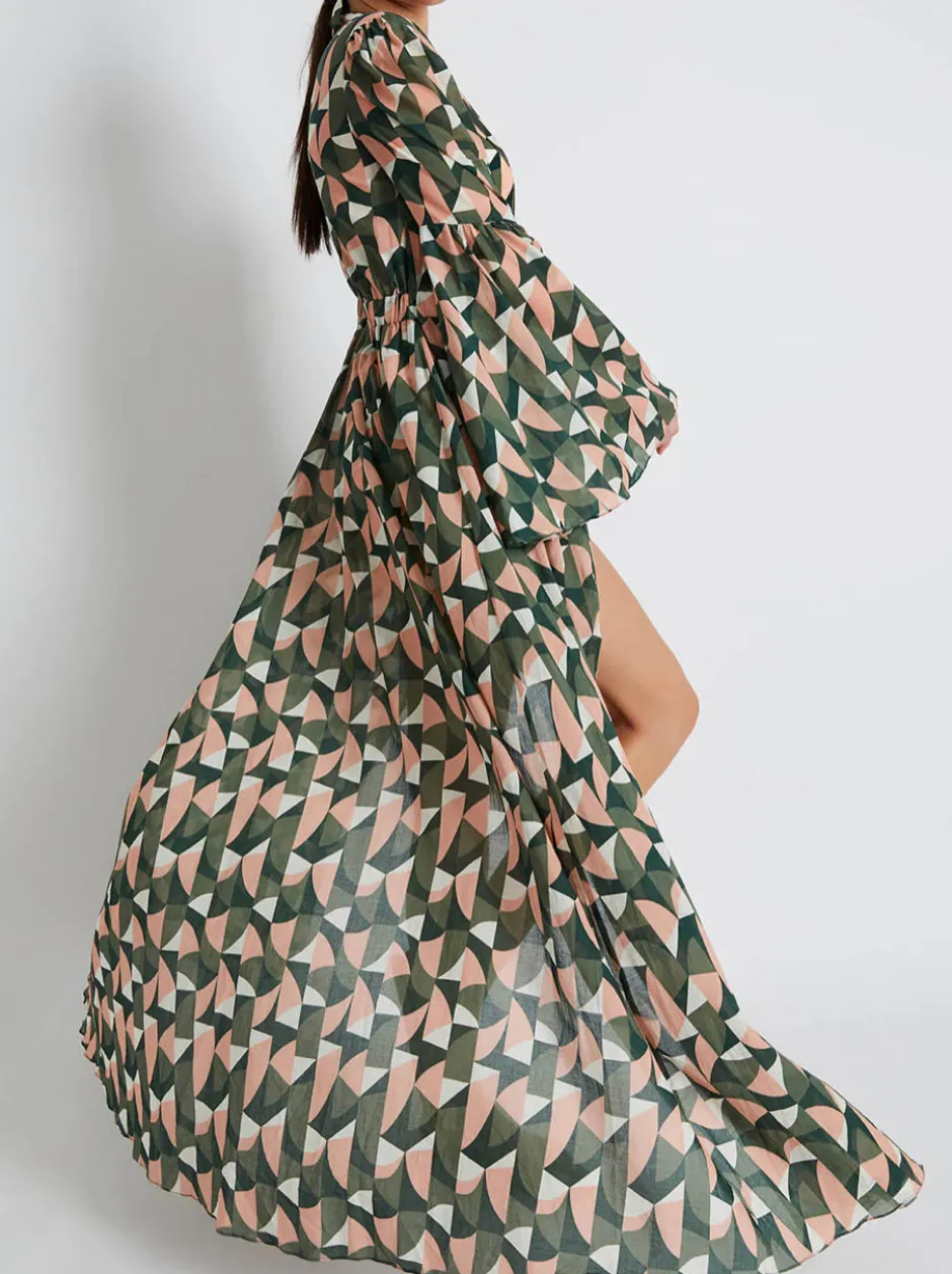 Hot - Plitka Bell Sleeve Cotton Robe - Olive Dresses | Long Dresses
