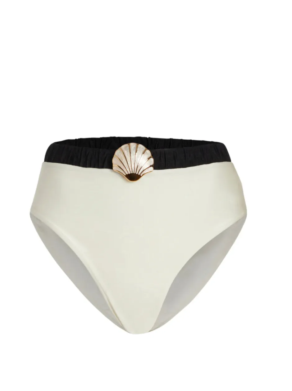 Sale - Seashell High Cut Bikini Bottom - Black/white Bikini