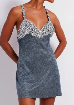 Hot - Stardust Hand Beaded Mini Dress - Silver Dresses | Mini Dresses