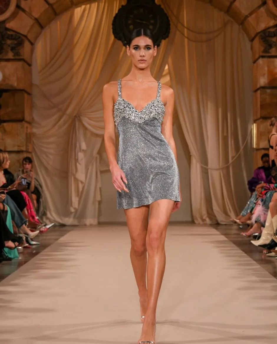 Hot - Stardust Hand Beaded Mini Dress - Silver Dresses | Mini Dresses