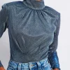 Online - Stardust Mock Neck Bodysuit - Silver Bodysuits