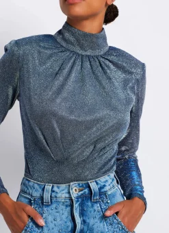 Online - Stardust Mock Neck Bodysuit - Silver Bodysuits