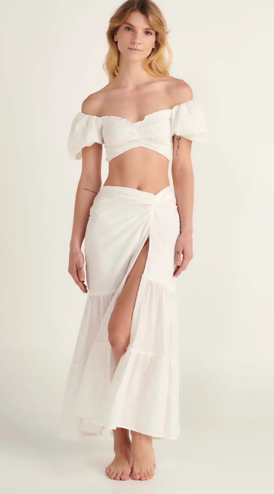 Discount - Louisa Crop Top - White Lotus Crop Tops
