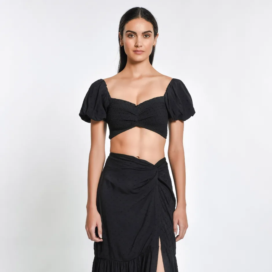 Discount - Louisa Crop Top - Black Lotus Crop Tops