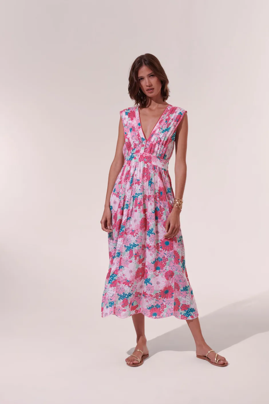 Hot Poupette St. Barth - Long Dress Agnes - Pink Flower Mix Dresses | Long Dresses
