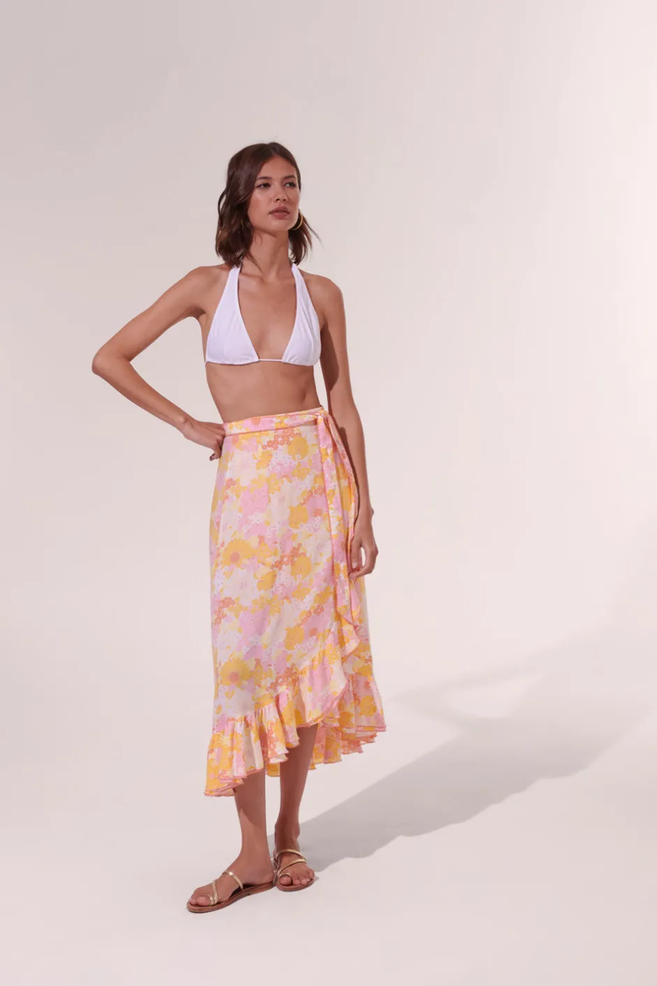 Outlet Poupette St. Barth - Long Skirt Aude - Yellow Flower Mix Long Skirts