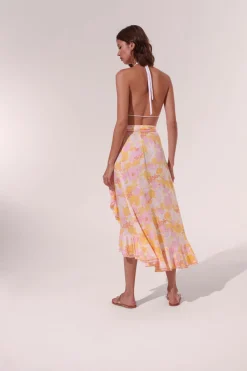 Outlet Poupette St. Barth - Long Skirt Aude - Yellow Flower Mix Long Skirts