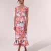 Fashion Poupette St. Barth - Midi Dress Aude - Orange Macro Peony Dresses | Florals