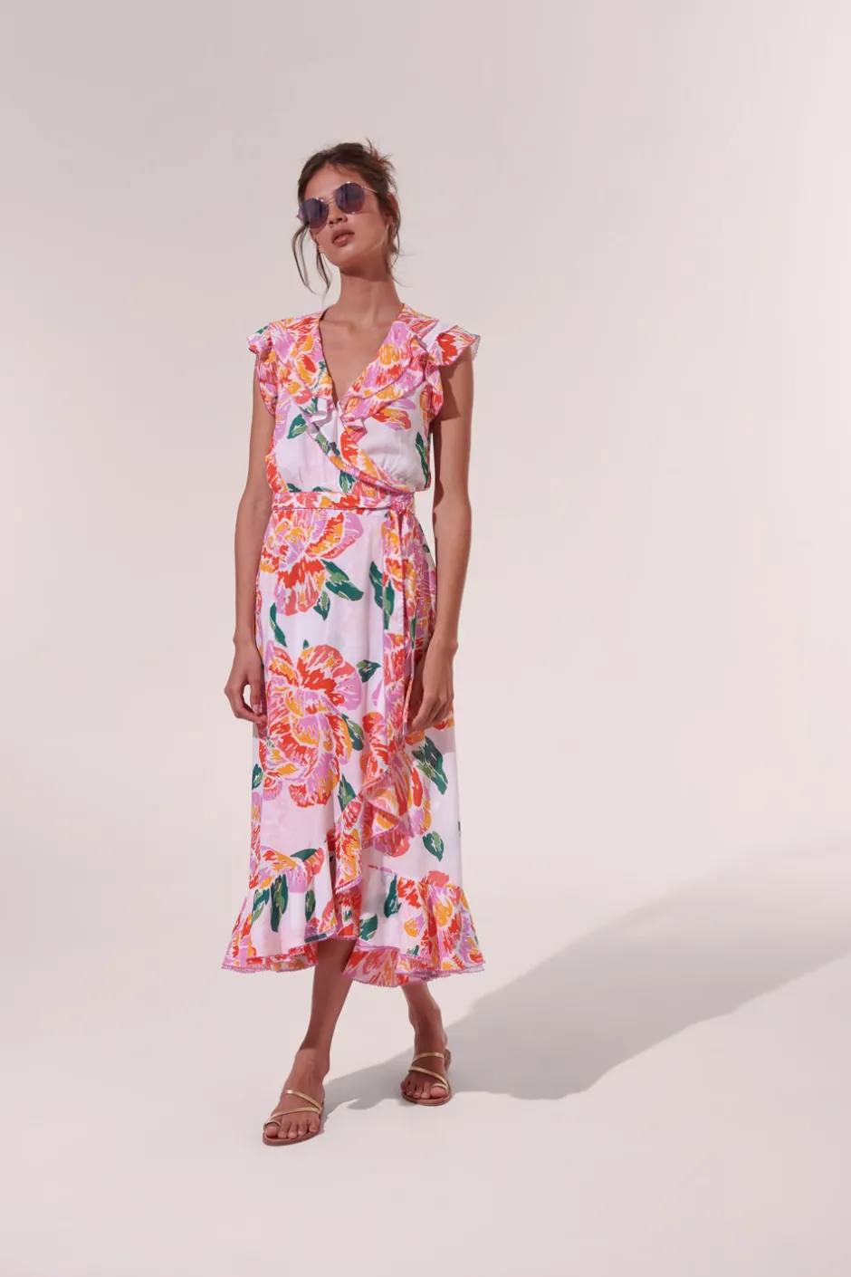 Fashion Poupette St. Barth - Midi Dress Aude - Orange Macro Peony Dresses | Florals
