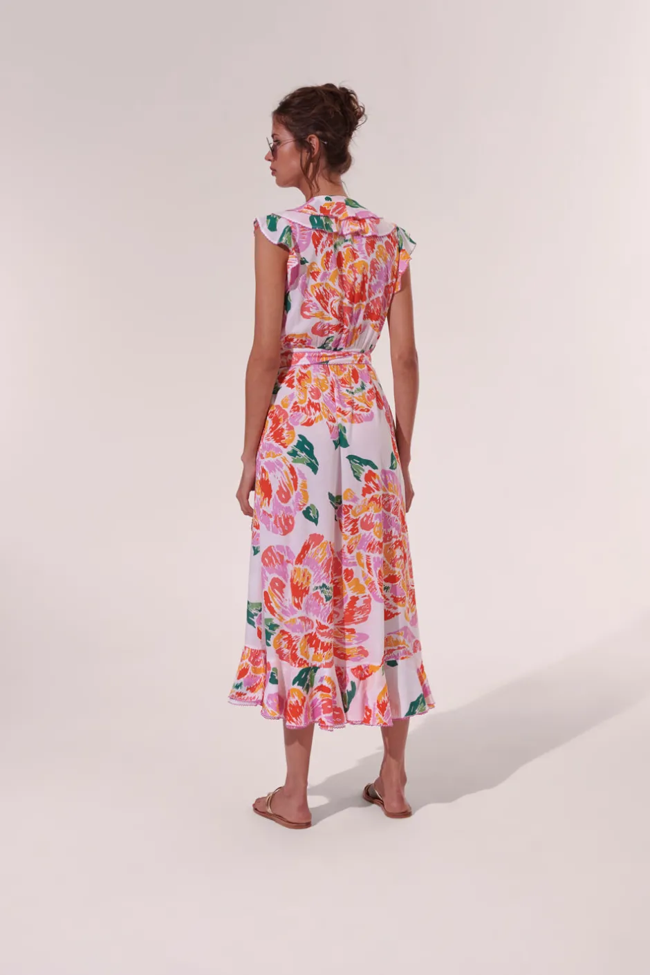 Fashion Poupette St. Barth - Midi Dress Aude - Orange Macro Peony Dresses | Florals