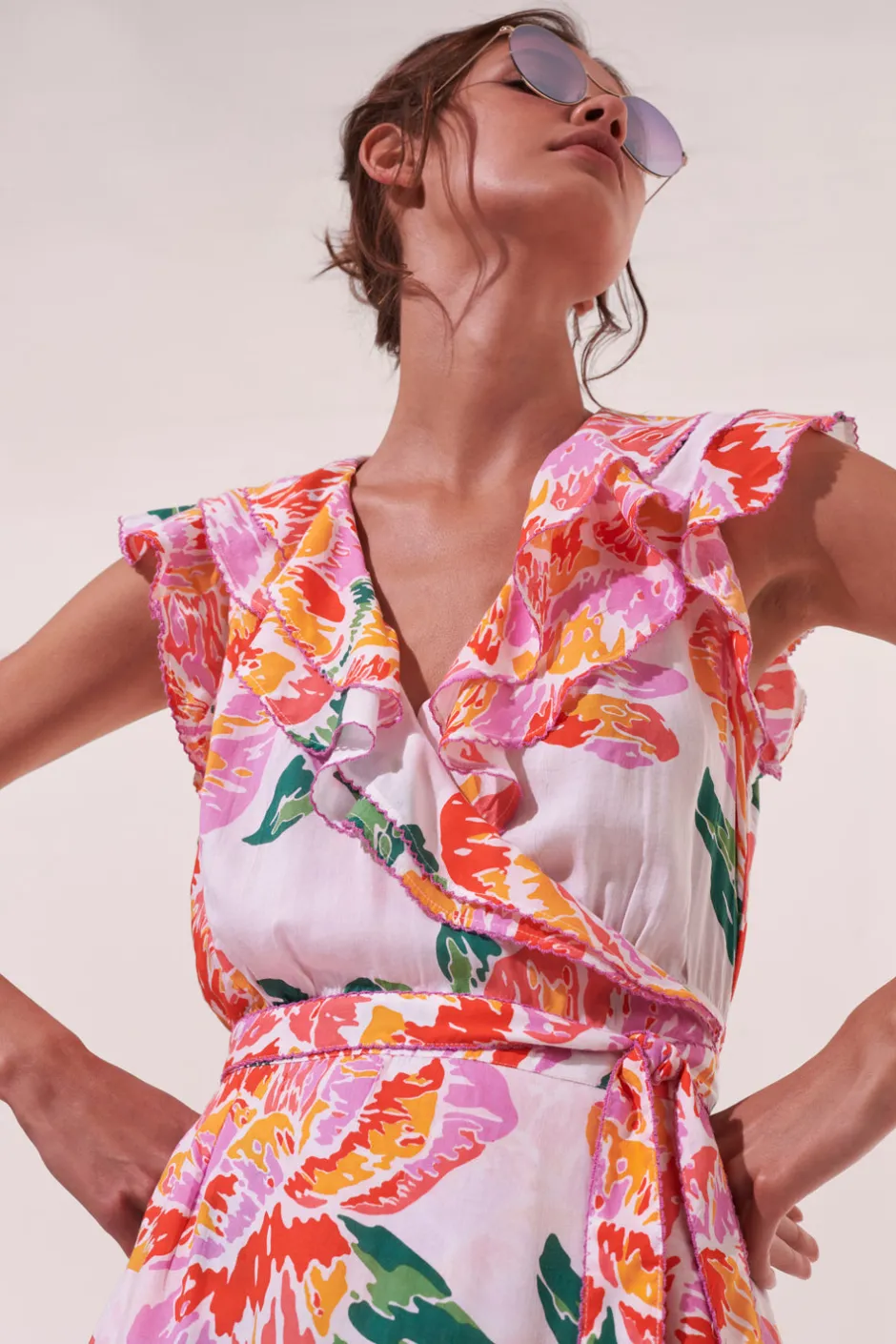 Fashion Poupette St. Barth - Midi Dress Aude - Orange Macro Peony Dresses | Florals
