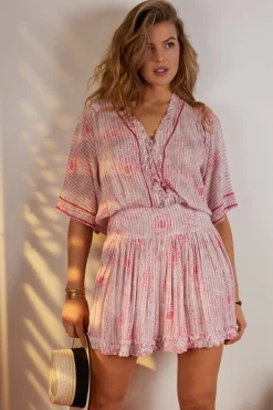 Sale Poupette St. Barth - Mini Dress Maddie V Neck - Pink Begonia Dresses | Mini Dresses