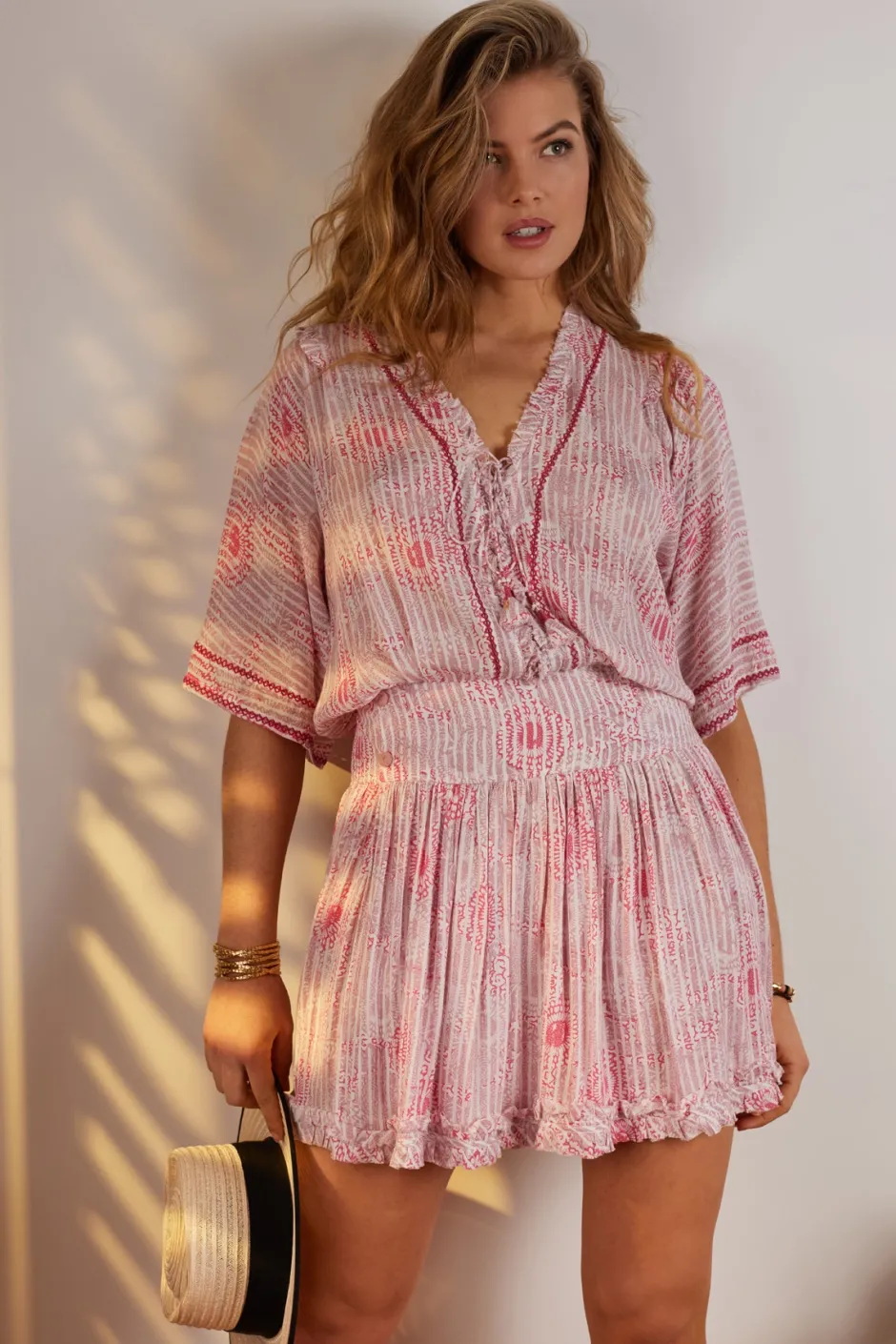 Sale Poupette St. Barth - Mini Dress Maddie V Neck - Pink Begonia Dresses | Mini Dresses