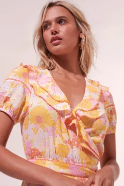Sale Poupette St. Barth - Mini Dress Aude - Yellow Flower Mix Dresses | Mini Dresses