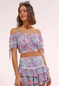 Online Poupette St. Barth - Top Bonny - White Lavender Nature Crop Tops