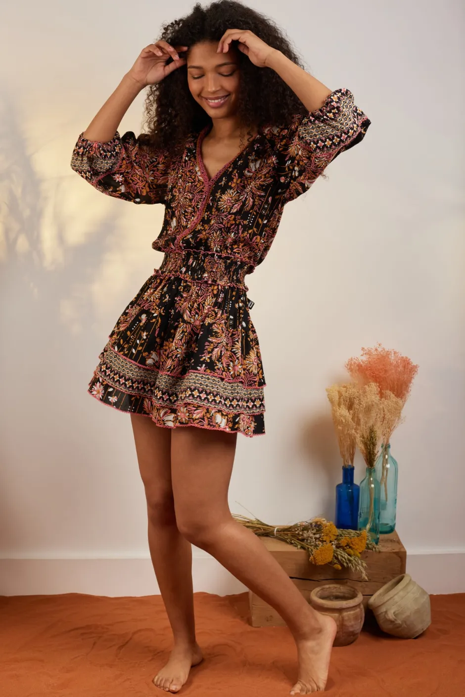 Outlet Poupette St. Barths - Mini Dress Ariel - Black Pink Riviera Dresses | Mini Dresses