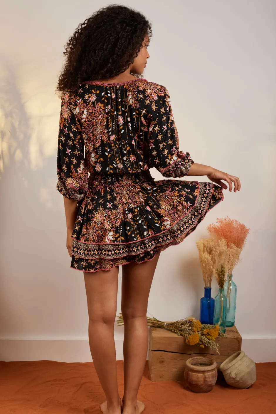 Outlet Poupette St. Barths - Mini Dress Ariel - Black Pink Riviera Dresses | Mini Dresses