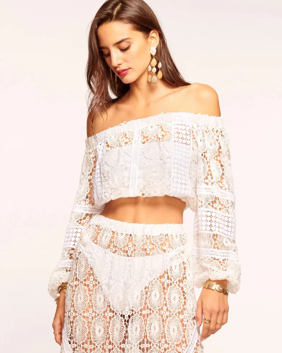 Sale - Aiyana Coverup Top - White Printed Lace Coverups | Crop Tops