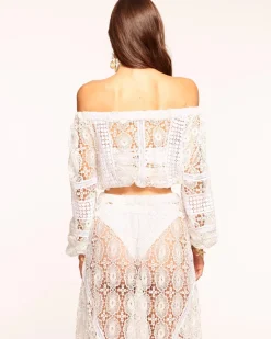 Sale - Aiyana Coverup Top - White Printed Lace Coverups | Crop Tops