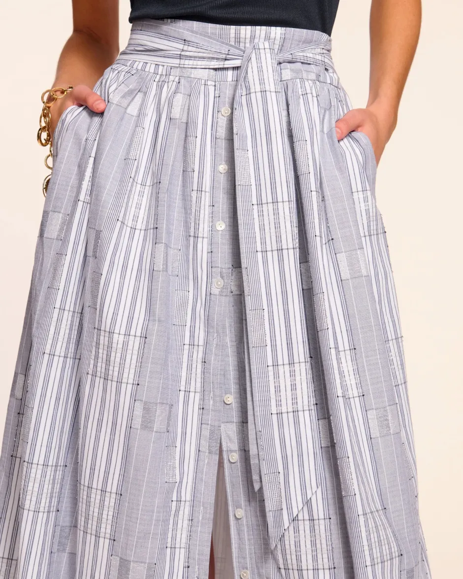 Sale - Aralyn Poplin Combo Sleeveless Midi Dress - Navy Patchwork Midi | Midi Dresses