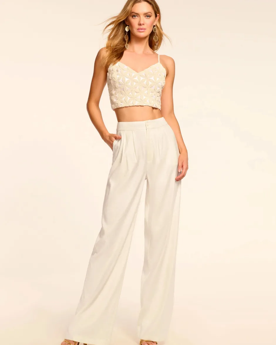 Best - Carly Pleated Linen Pant - White Floral Pants