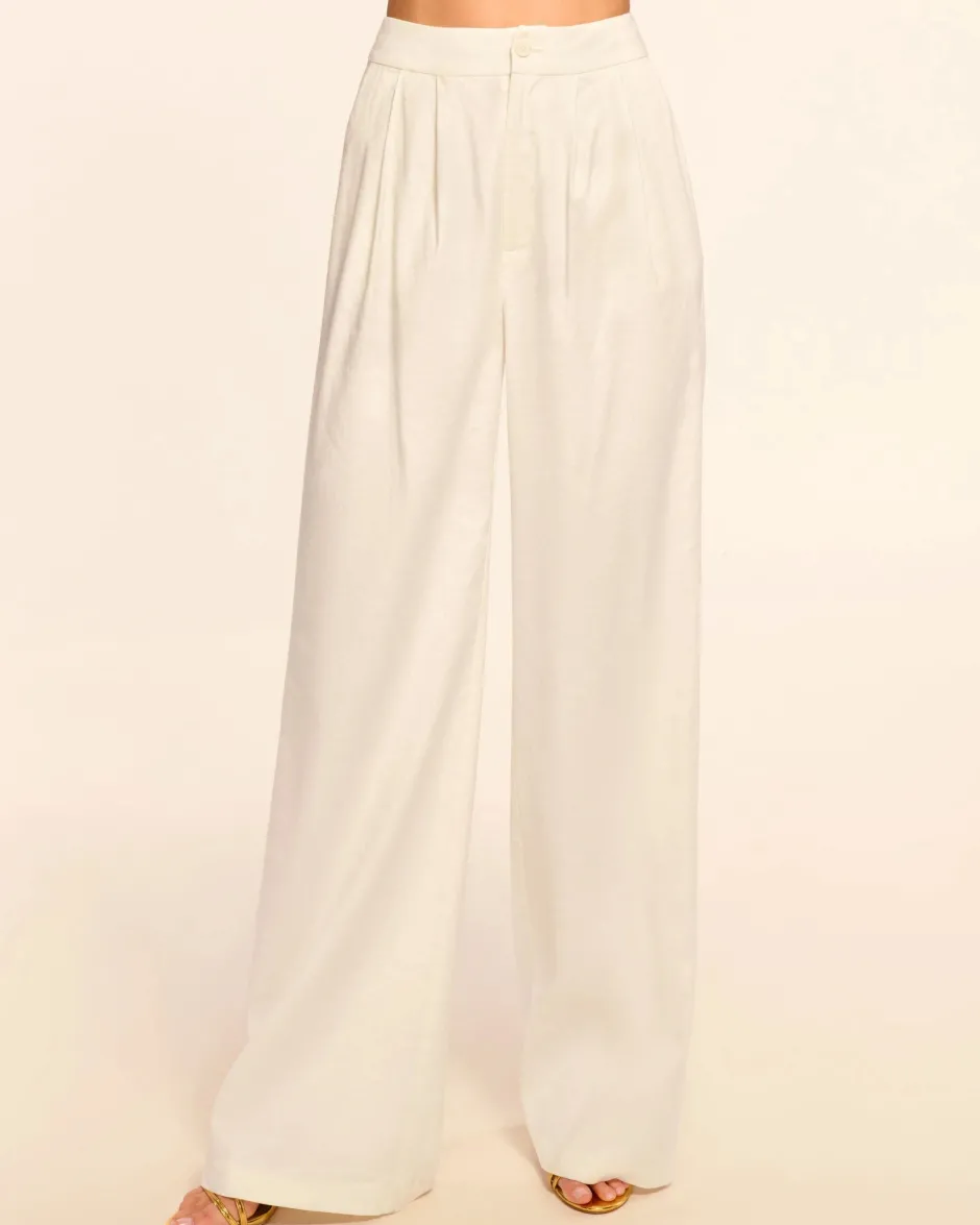 Best - Carly Pleated Linen Pant - White Floral Pants