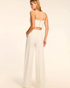 Best - Carly Pleated Linen Pant - White Floral Pants