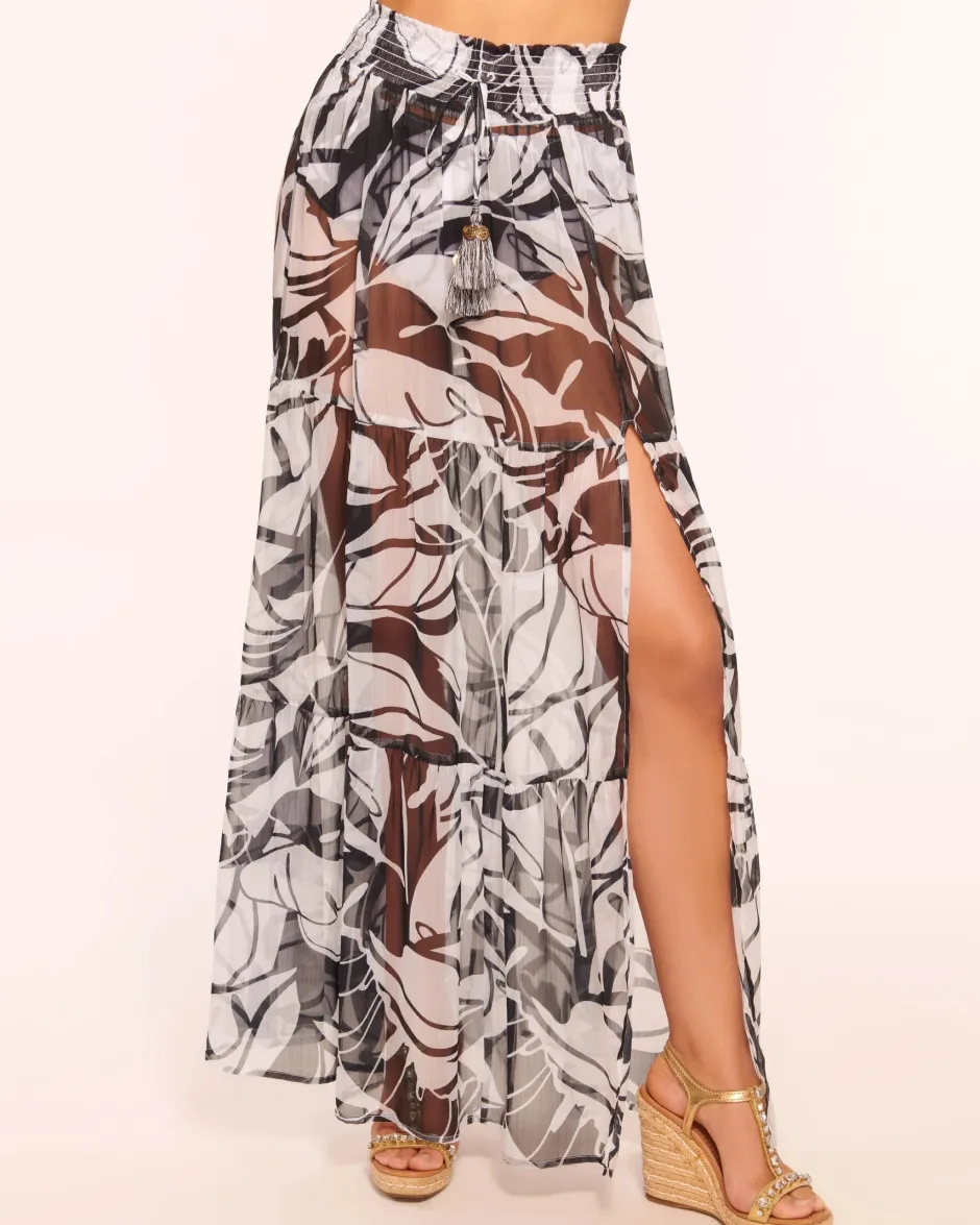 New - Cecelia Coverup Maxi Skirt - Black/White Palm Coverups | Long Skirts