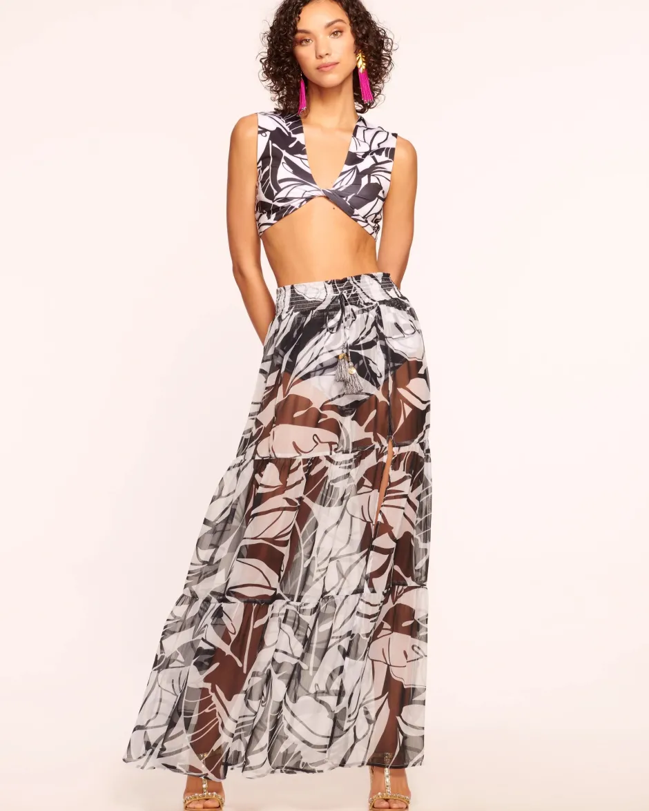 New - Cecelia Coverup Maxi Skirt - Black/White Palm Coverups | Long Skirts