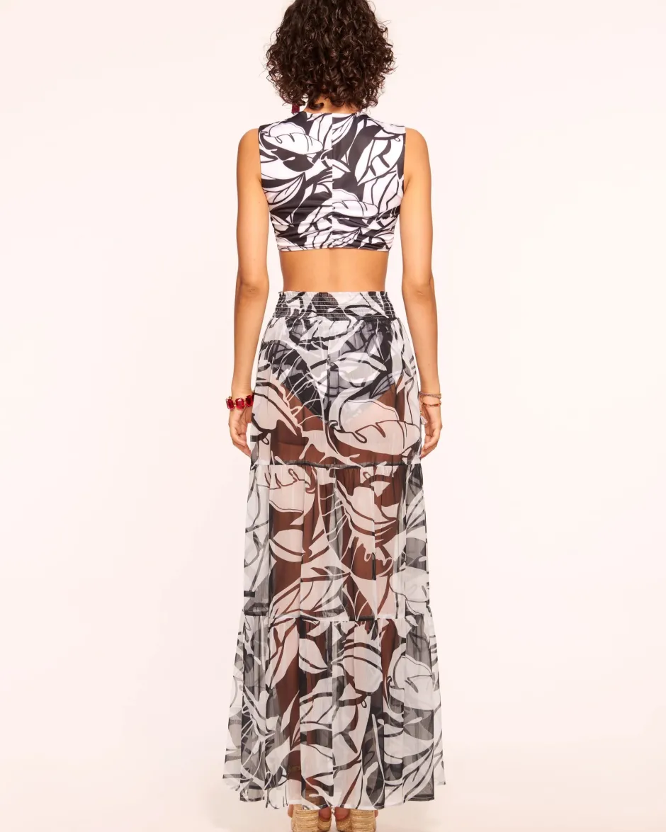 New - Cecelia Coverup Maxi Skirt - Black/White Palm Coverups | Long Skirts