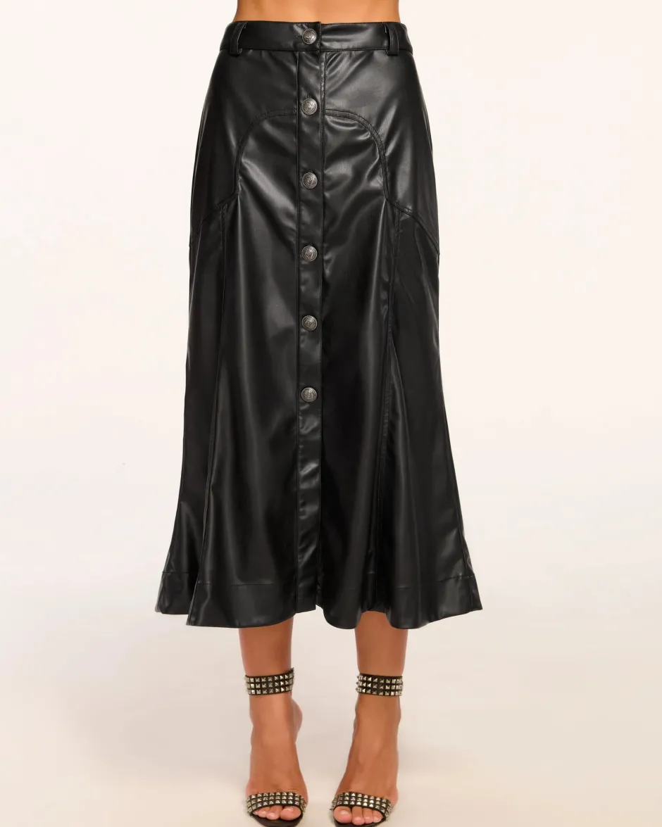 Sale - Dale Faux Leather Midi Skirt - Black Long Skirts