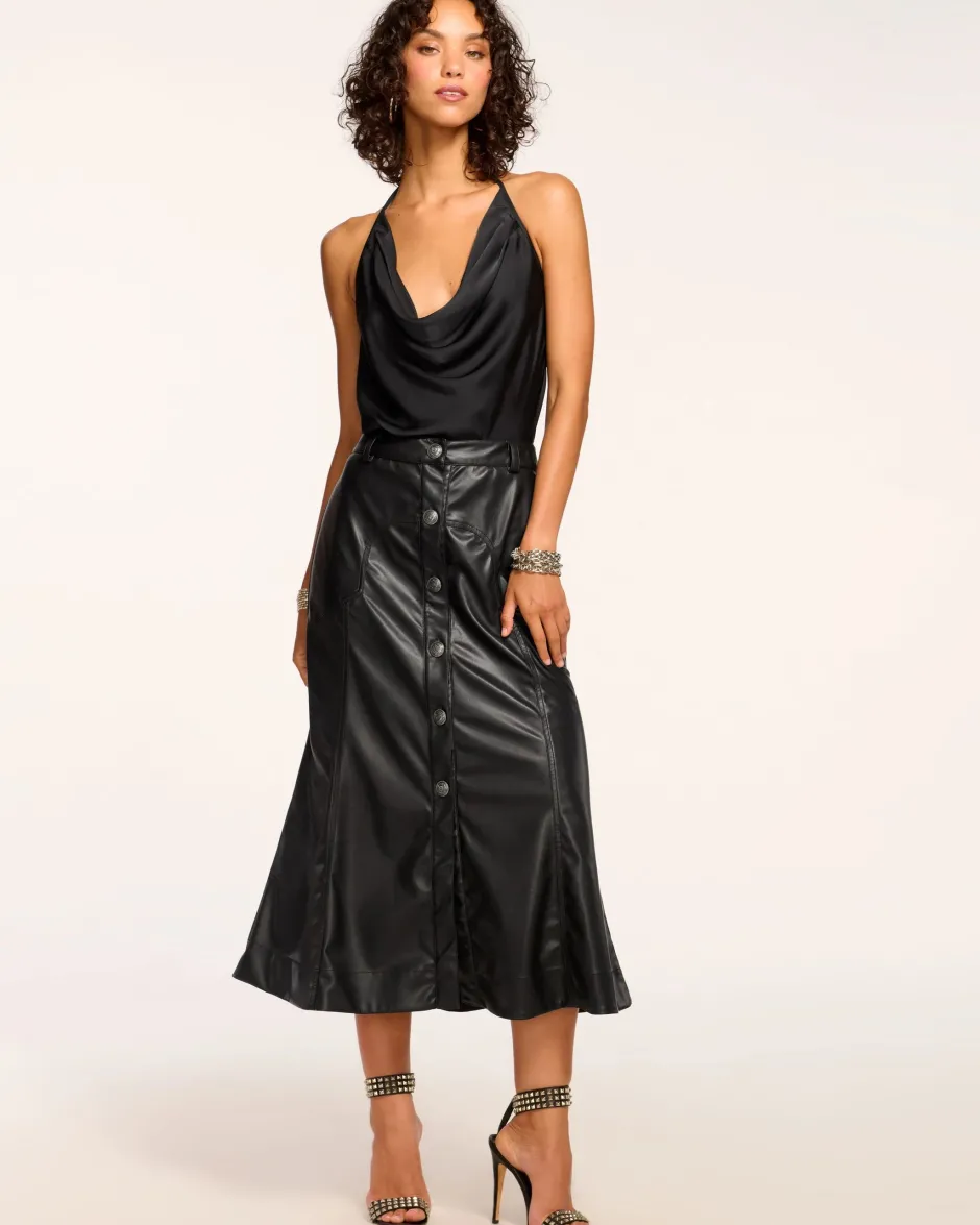 Sale - Dale Faux Leather Midi Skirt - Black Long Skirts
